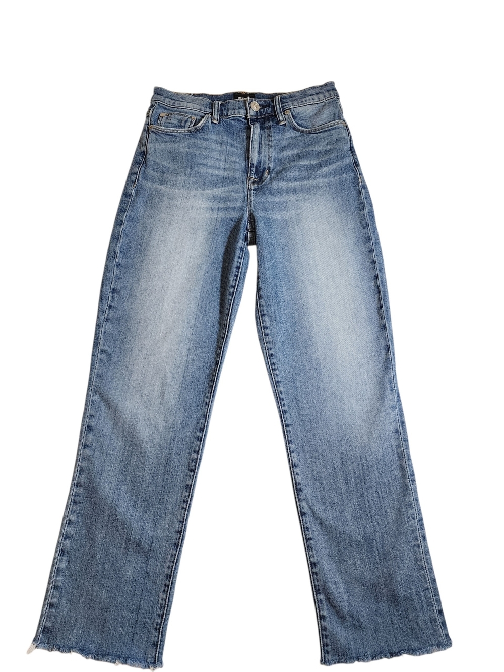 Hudson Zoeey Deep Cuff Straight Crop Jeans Size 28 Medium Wash Raw Hem High Rise